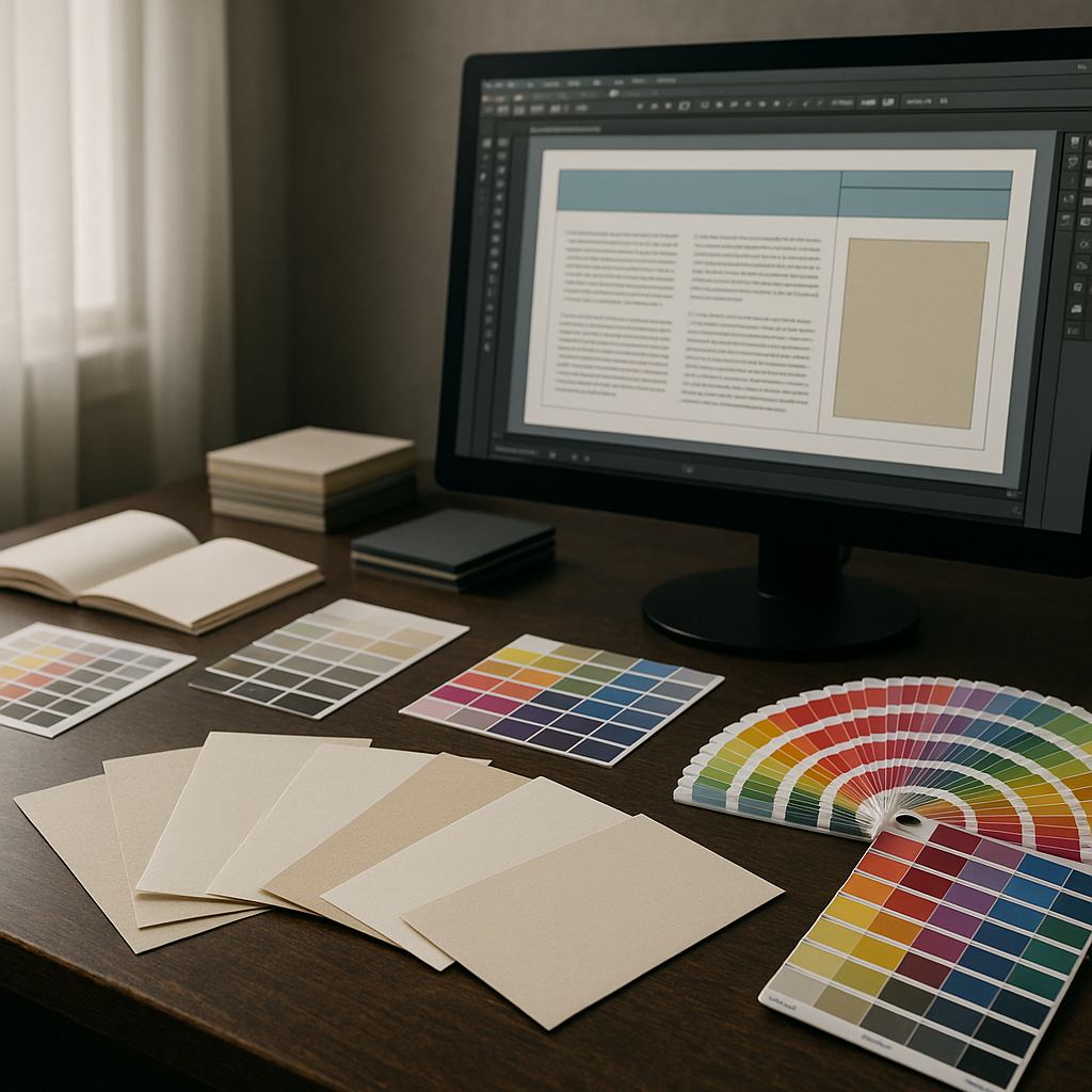 Design studio workspace exploring materials and colour for the future of print design