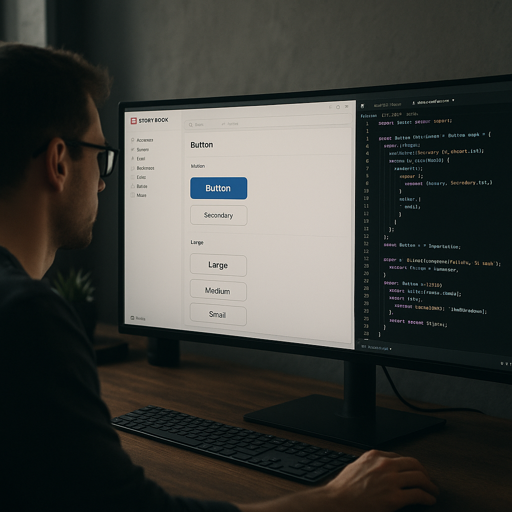 Developer integrating coded components from design systems into a web app