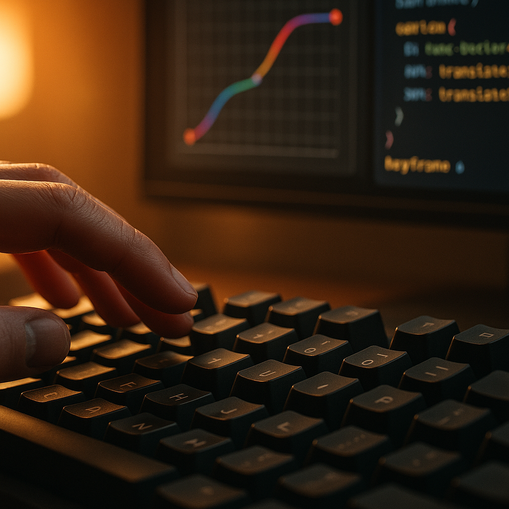 Close-up of coding environment for CSS animations and GSAP web motion design