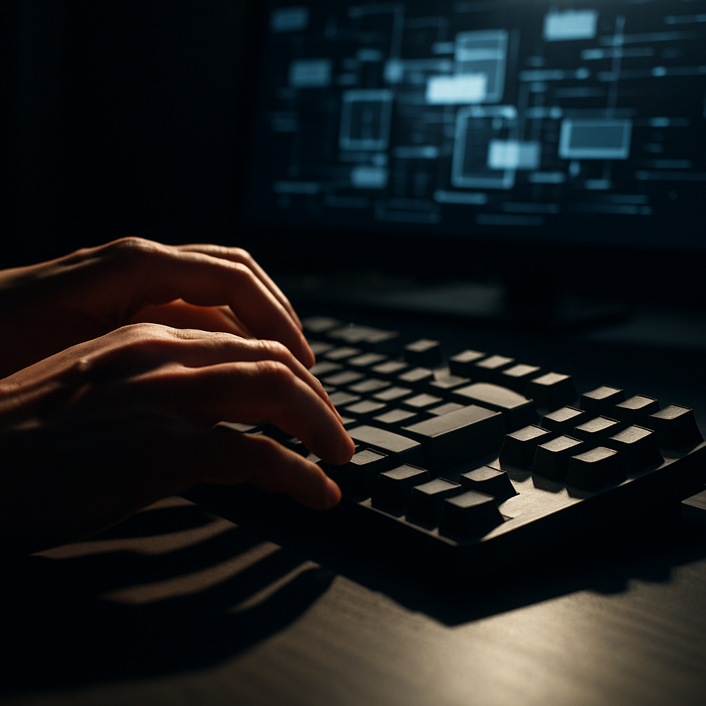 Close-up of developer hands coding a generative UI system with dynamic components on screen