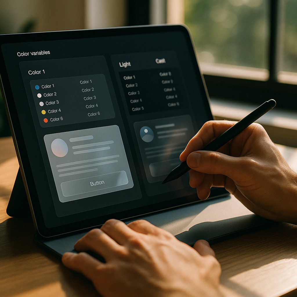 Designer building a colour token design system, a key part of web design trends 2026
