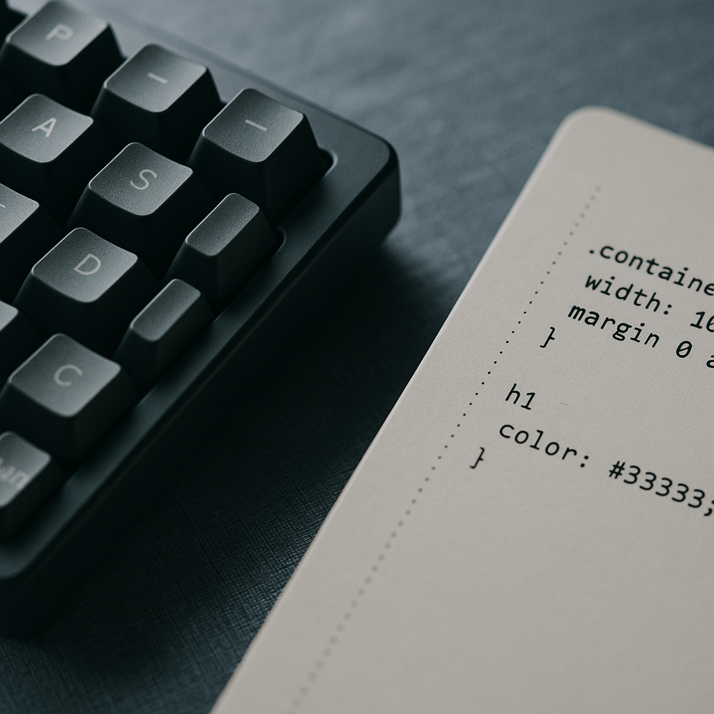 Close-up of a keyboard and CSS code notes illustrating new CSS features 2026 development workflow