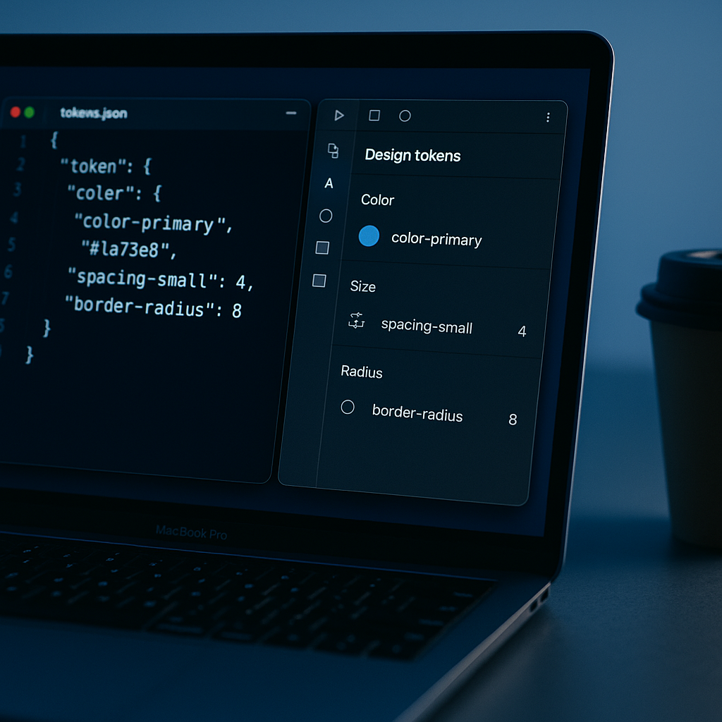 Close-up of Figma and Tokens Studio JSON panel used to build design system in Figma 2026