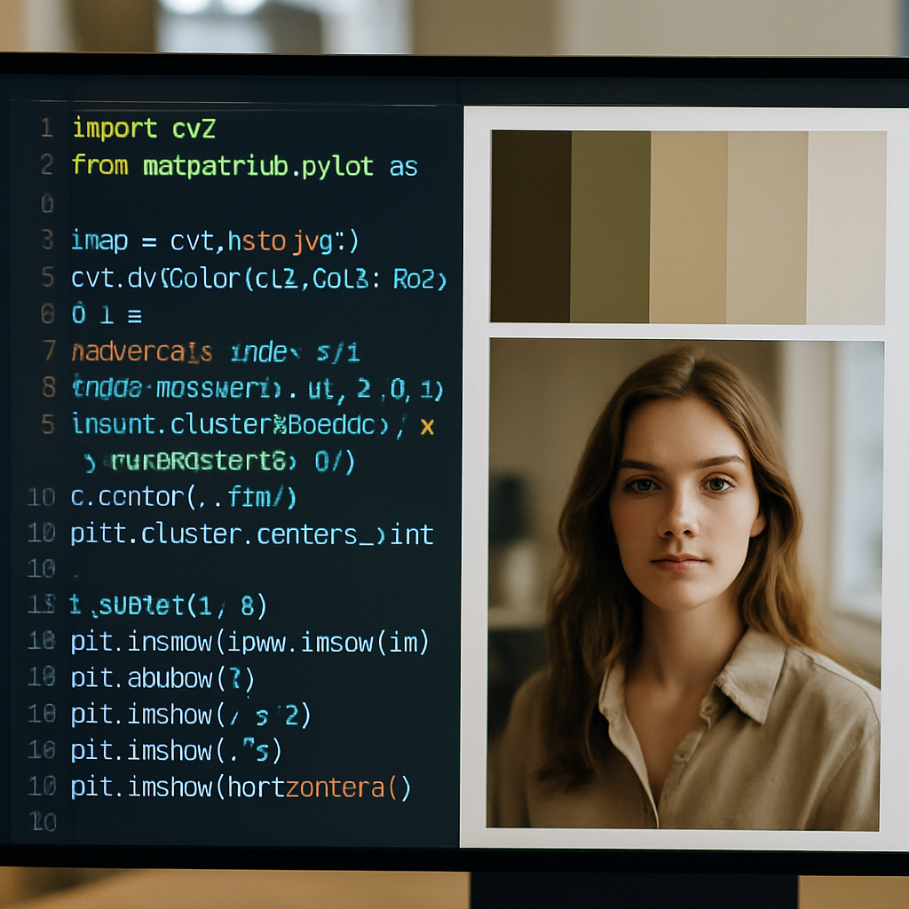 Python scripts for graphic designers showing colour palette extraction code on screen