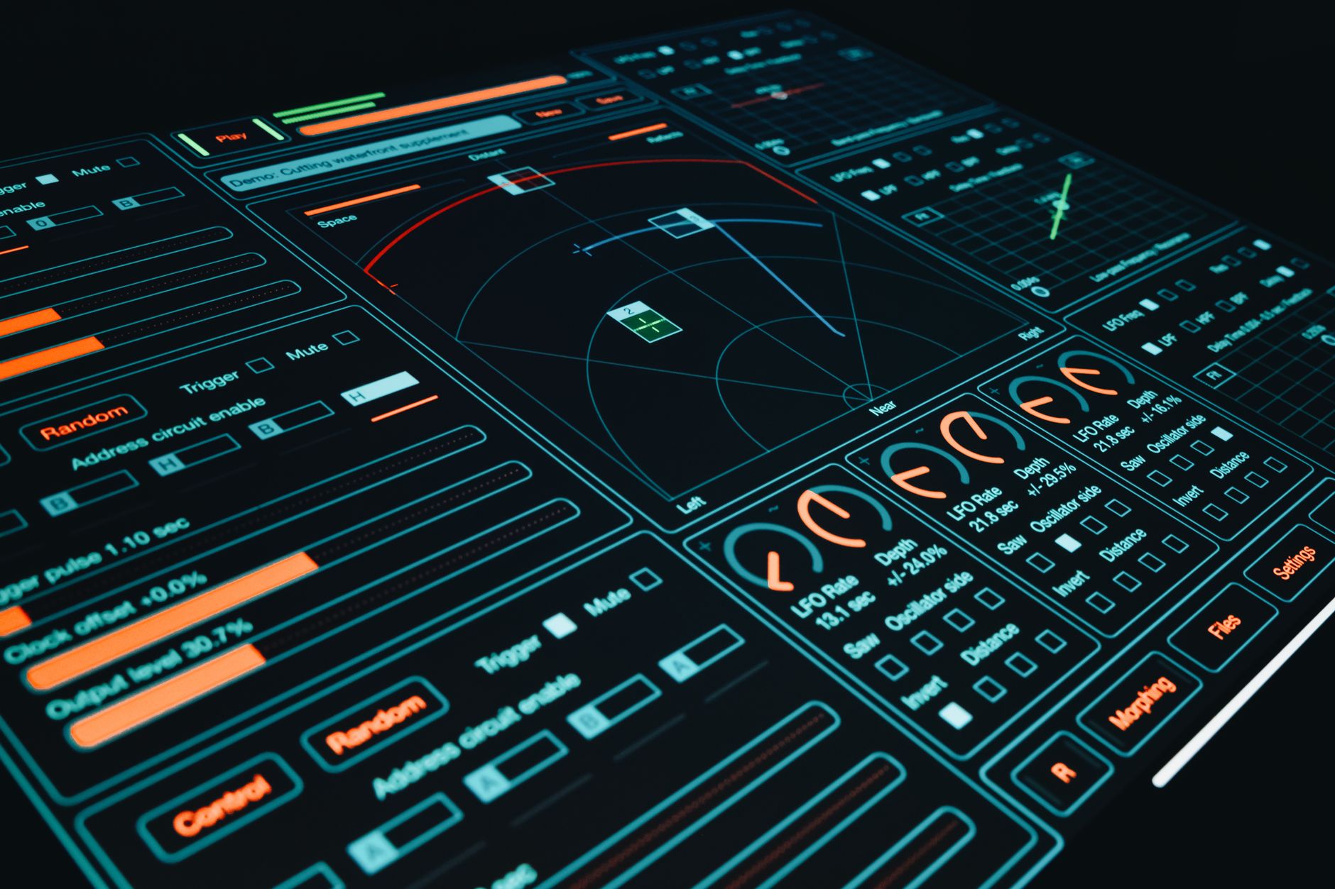 Spatial typography UI panel showing text at depth inside a mixed-reality headset display